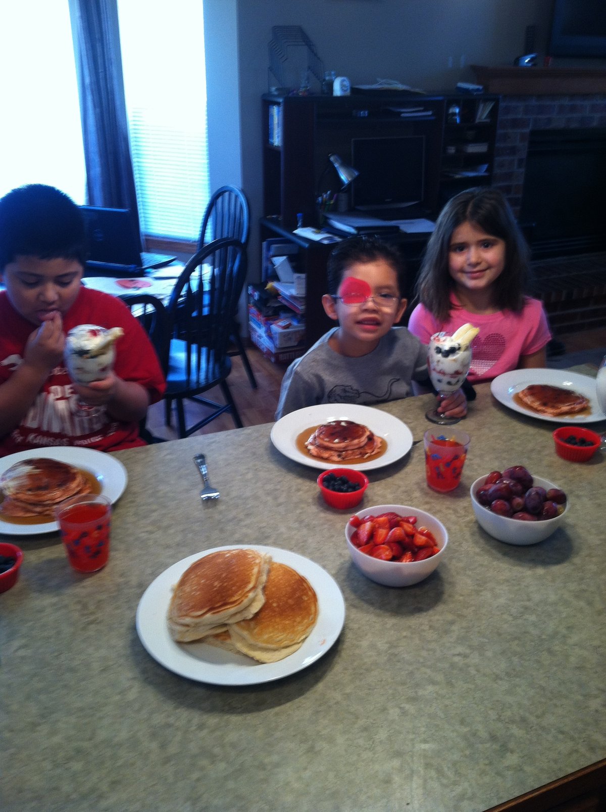 Pancake breakfast with fruit — one of the Langhofer family traditions